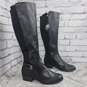 Alfani Womens 9 WC Black Faux Leather Knee High Boots Low Heel Zipper Riding